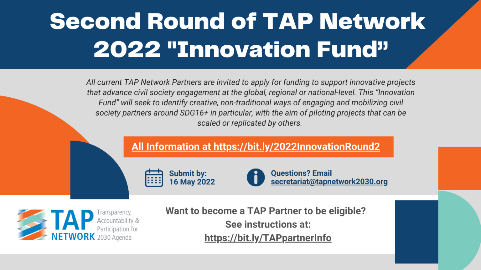 Second Round Of TAP Network 2022 Innovation Fund TAP Network   2nd Round Innovation Fund 1536x864 